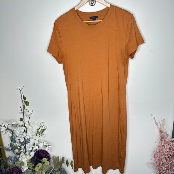 J. CREW Midi T-Shirt Dress Brown Chestnut Tan Sz L {X26} - Picture 2 of 6